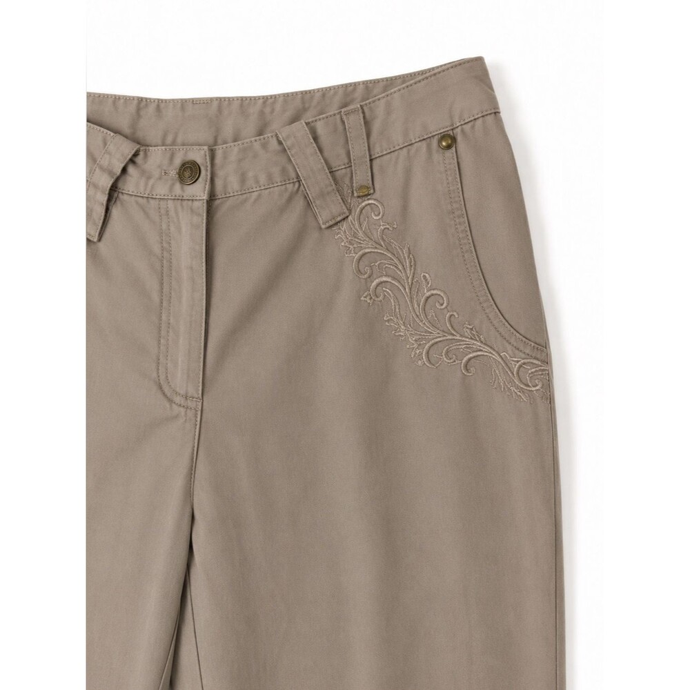 NWT HengShun Taupe Embroidered Straight Leg Pants Women’s Medium - Picture 3 of 4